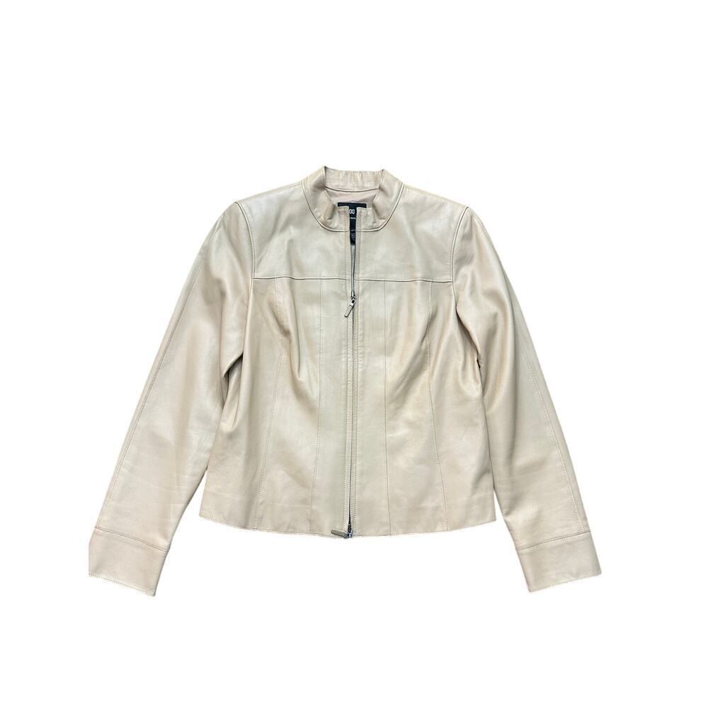 DD Collection Jacket Leather Full Zip Long Sleeves Cream Size 8